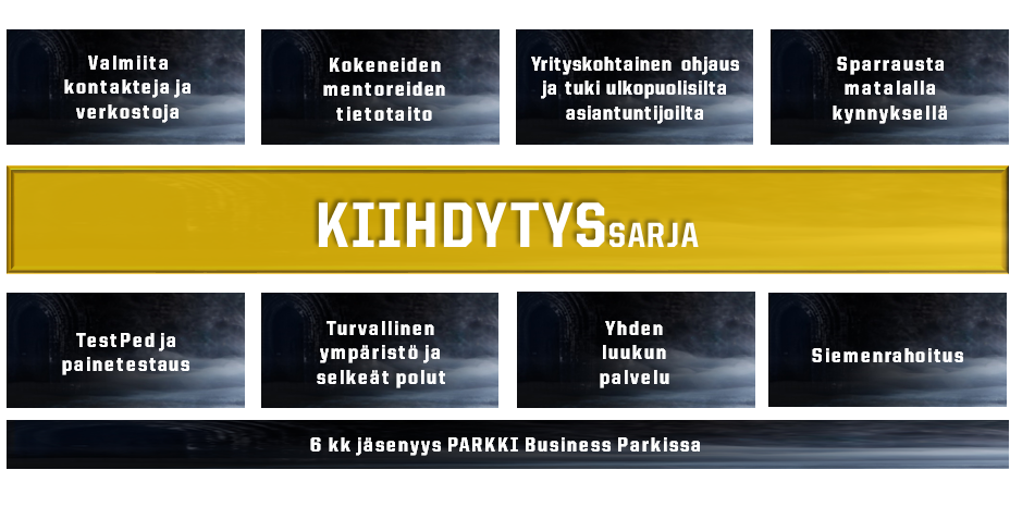 Linnan Business Turnajaisten Kiihdytyssarja tarjosaa osallistujalle; valmiit kontaktit ja verkostot, kokeneiden mentoreiden tietotaidon, asiantuntijoiden ohjaus ja tuki, sparrausta, TestPed ja painetestausta, turvallisen ympäristön ja selkeät kasvupolut, kaikki palvelut yhden luukun takaa, siemenrahoituksen ja 6kk jäsenyyden parkki business parkissa